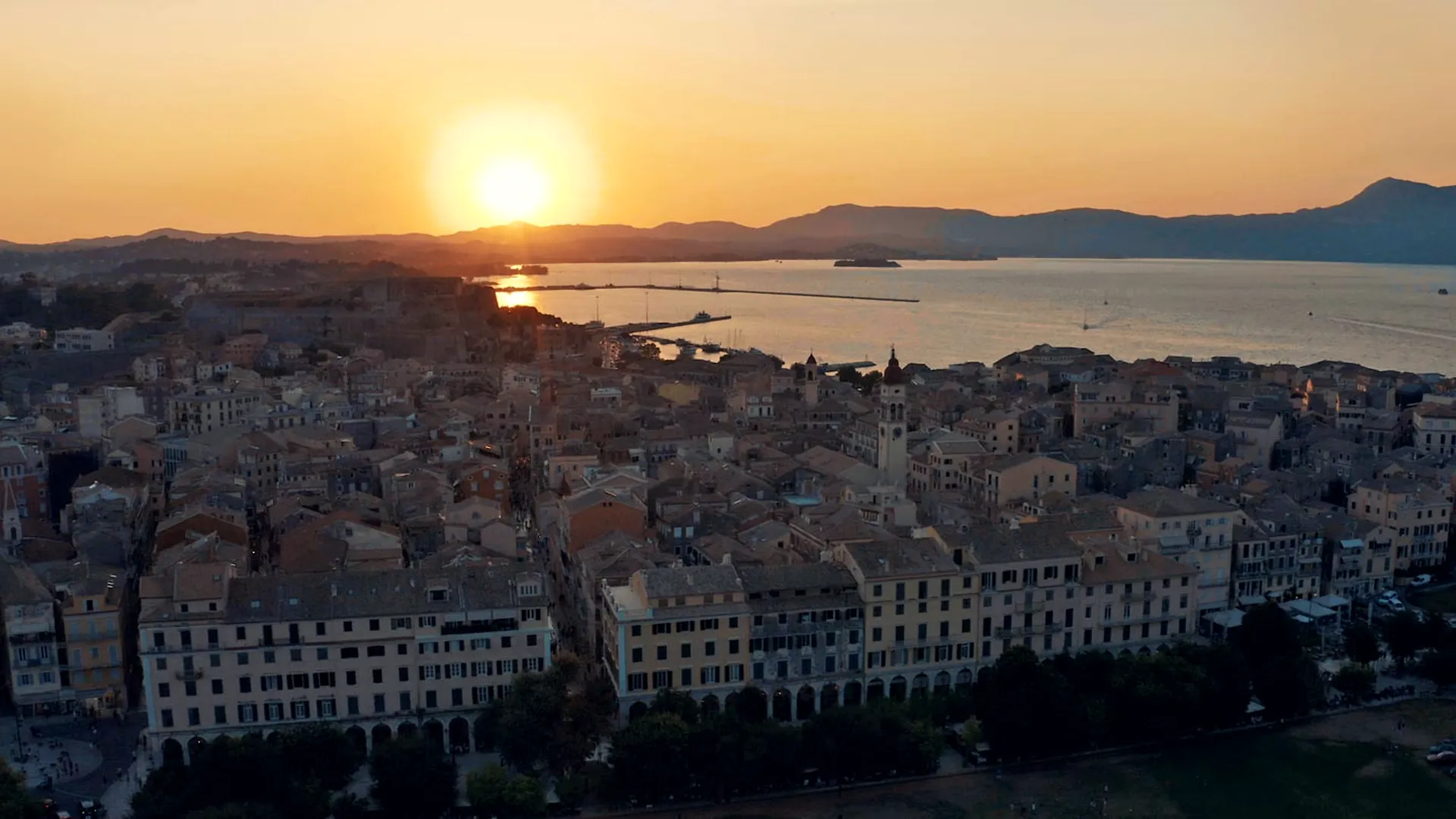 Corfu old town at golden hour